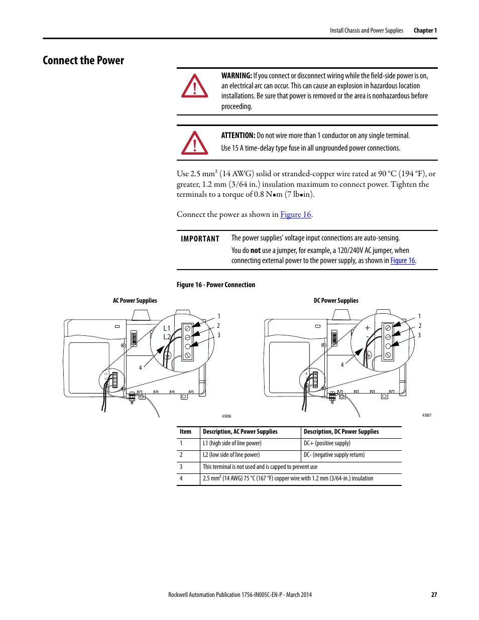 Connect the power | Rockwell Automation 1756-xxxx ControlLogix Chassis and Power Supplies Installation Instructions User Manual | Page 27 / 60