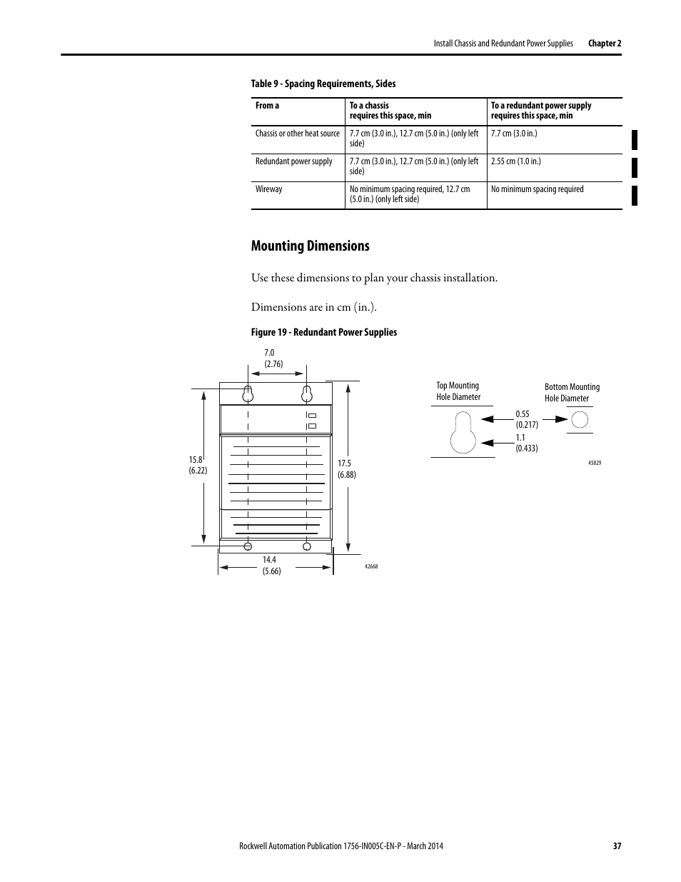 Mounting dimensions | Rockwell Automation 1756-xxxx ControlLogix Chassis and Power Supplies Installation Instructions User Manual | Page 37 / 60