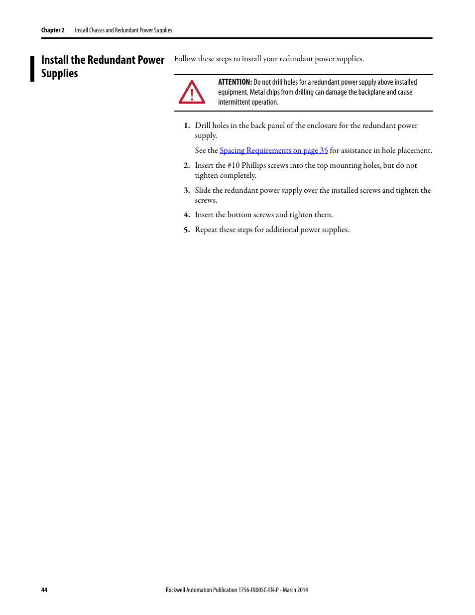 Install the redundant power supplies | Rockwell Automation 1756-xxxx ControlLogix Chassis and Power Supplies Installation Instructions User Manual | Page 44 / 60