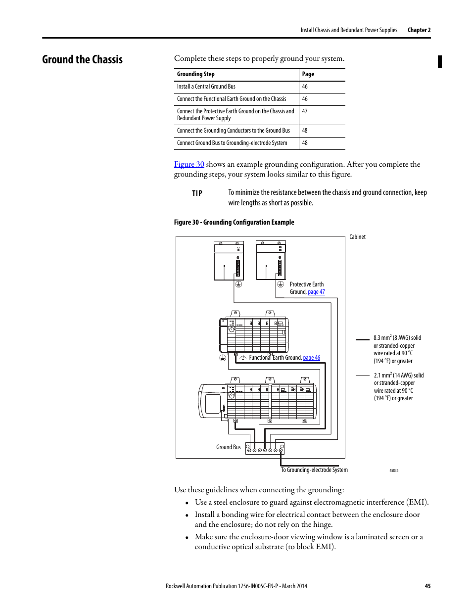 Ground the chassis | Rockwell Automation 1756-xxxx ControlLogix Chassis and Power Supplies Installation Instructions User Manual | Page 45 / 60