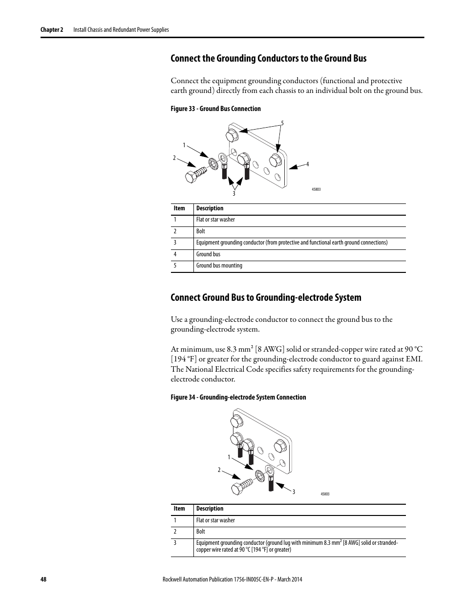 Connect the grounding conductors to the ground bus, Connect ground bus to grounding-electrode system | Rockwell Automation 1756-xxxx ControlLogix Chassis and Power Supplies Installation Instructions User Manual | Page 48 / 60
