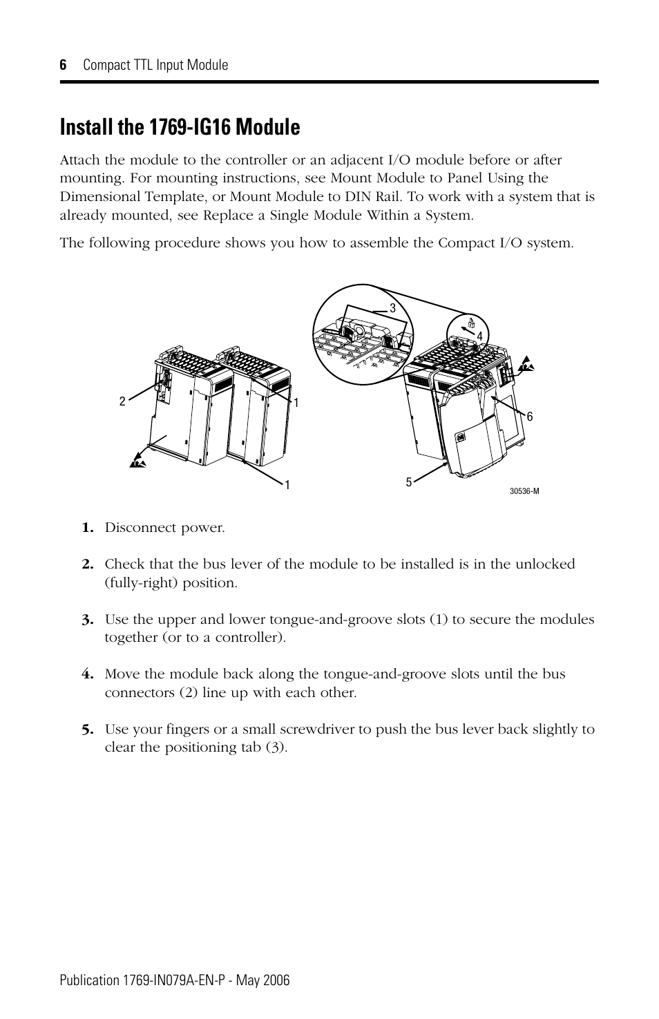 Install the 1769-ig16 module | Rockwell Automation 1769-IG16 Compact TTL Input Module User Manual | Page 6 / 20