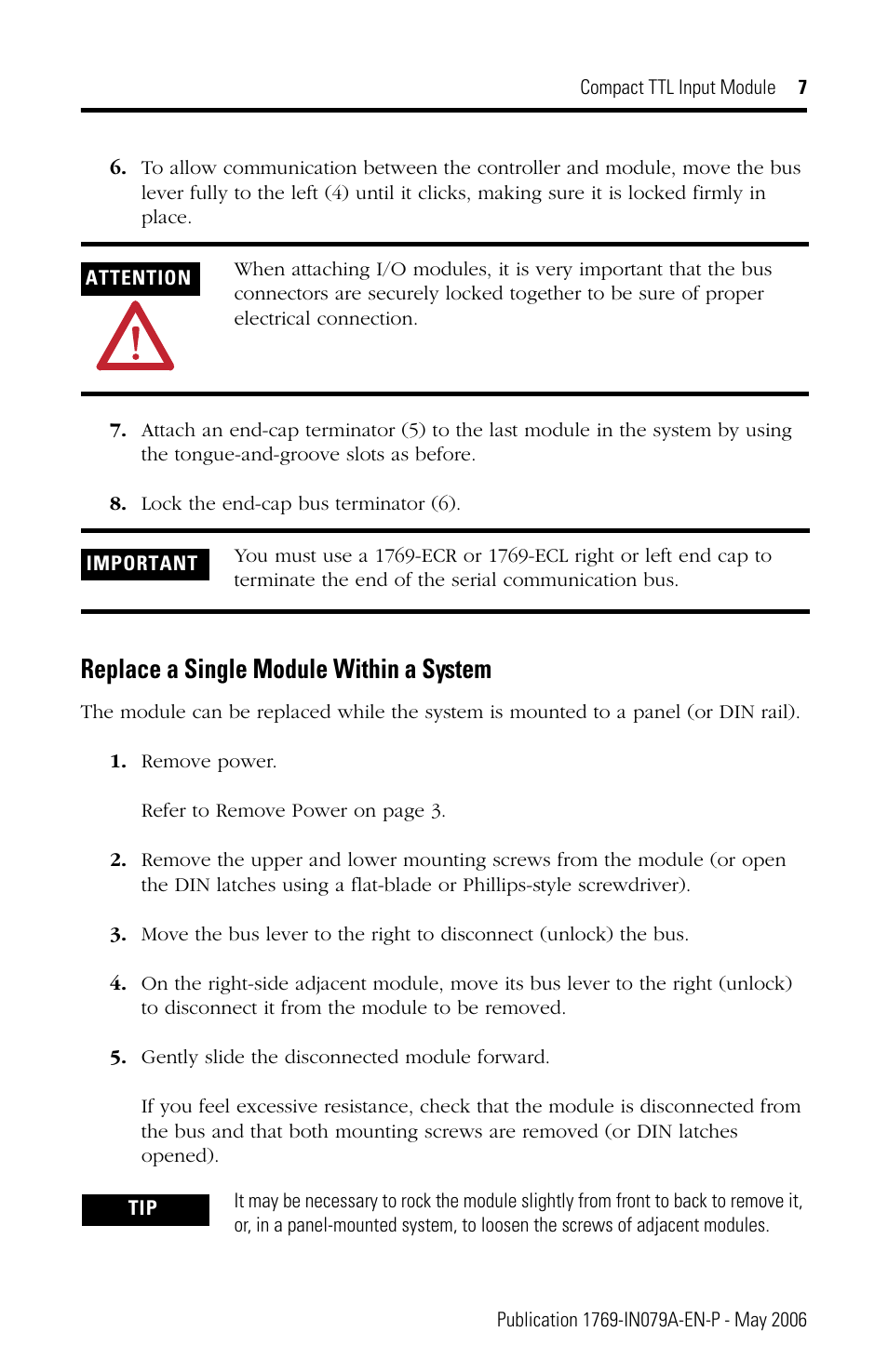 Replace a single module within a system | Rockwell Automation 1769-IG16 Compact TTL Input Module User Manual | Page 7 / 20