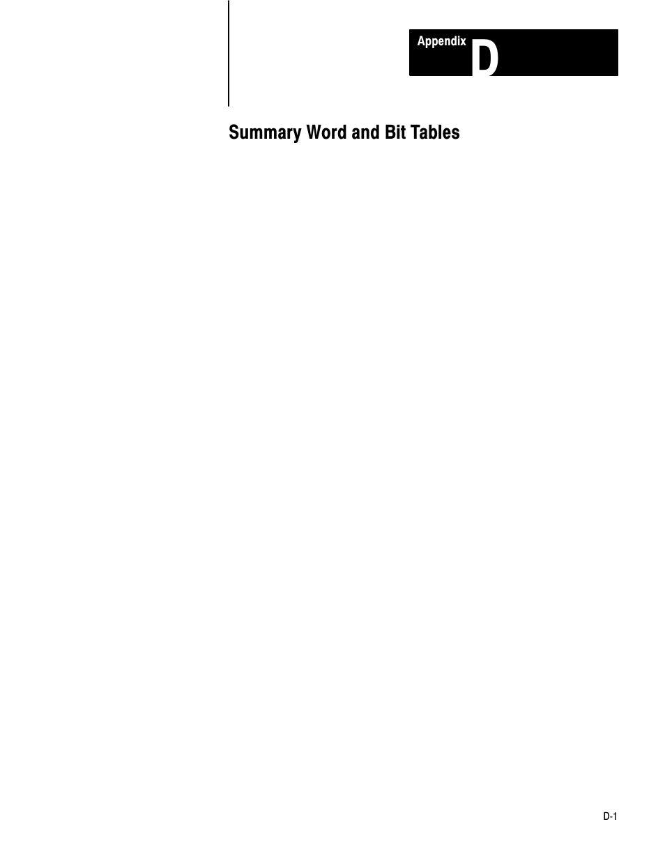 D - summary word and bit tables, Summary word and bit tables | Rockwell Automation 1771-PD PID MODULE (+DU) User Manual | Page 222 / 242