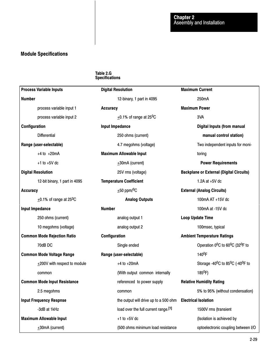 Module specifications, 2ć29 | Rockwell Automation 1771-PD PID MODULE (+DU) User Manual | Page 42 / 242