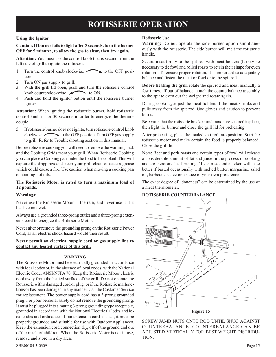 Rotisserie operation | Broilmaster SBB2804-1 User Manual | Page 15 / 24