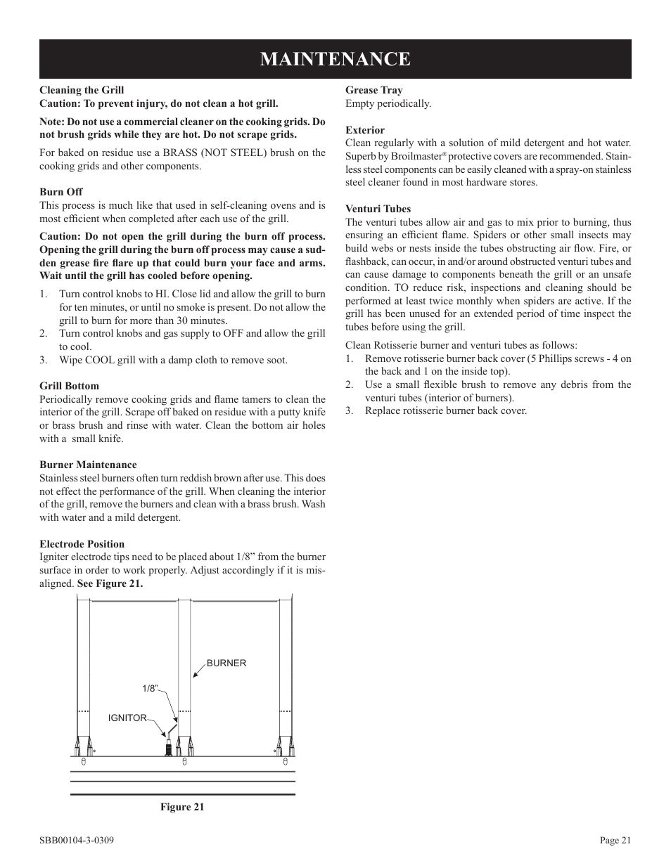 Maintenance | Broilmaster SBB2804-1 User Manual | Page 21 / 24