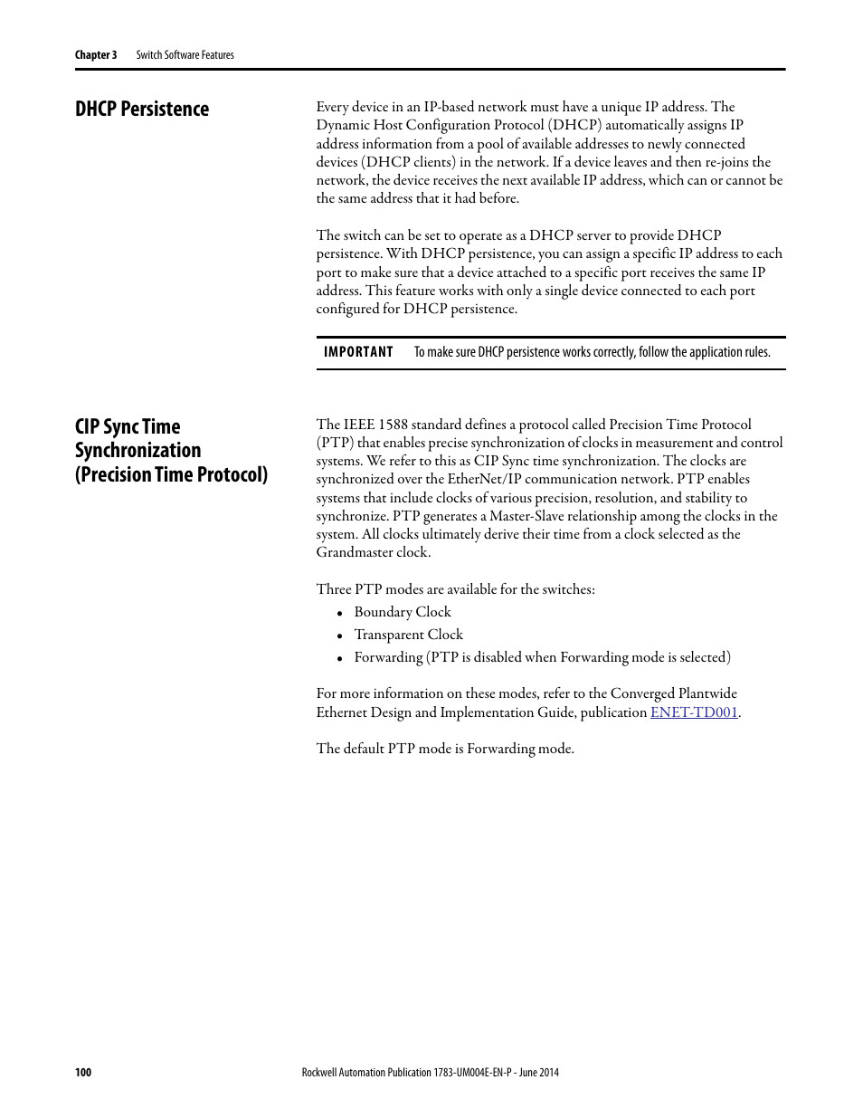 Dhcp persistence | Rockwell Automation 1783-BMxxx Stratix 5700 Ethernet Managed Switches User Manual User Manual | Page 100 / 294