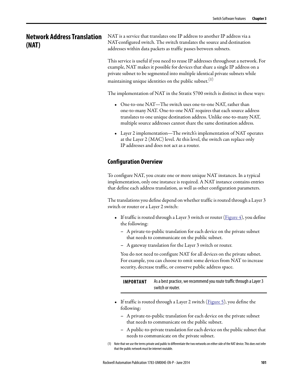 Network address translation (nat), Configuration overview | Rockwell Automation 1783-BMxxx Stratix 5700 Ethernet Managed Switches User Manual User Manual | Page 101 / 294