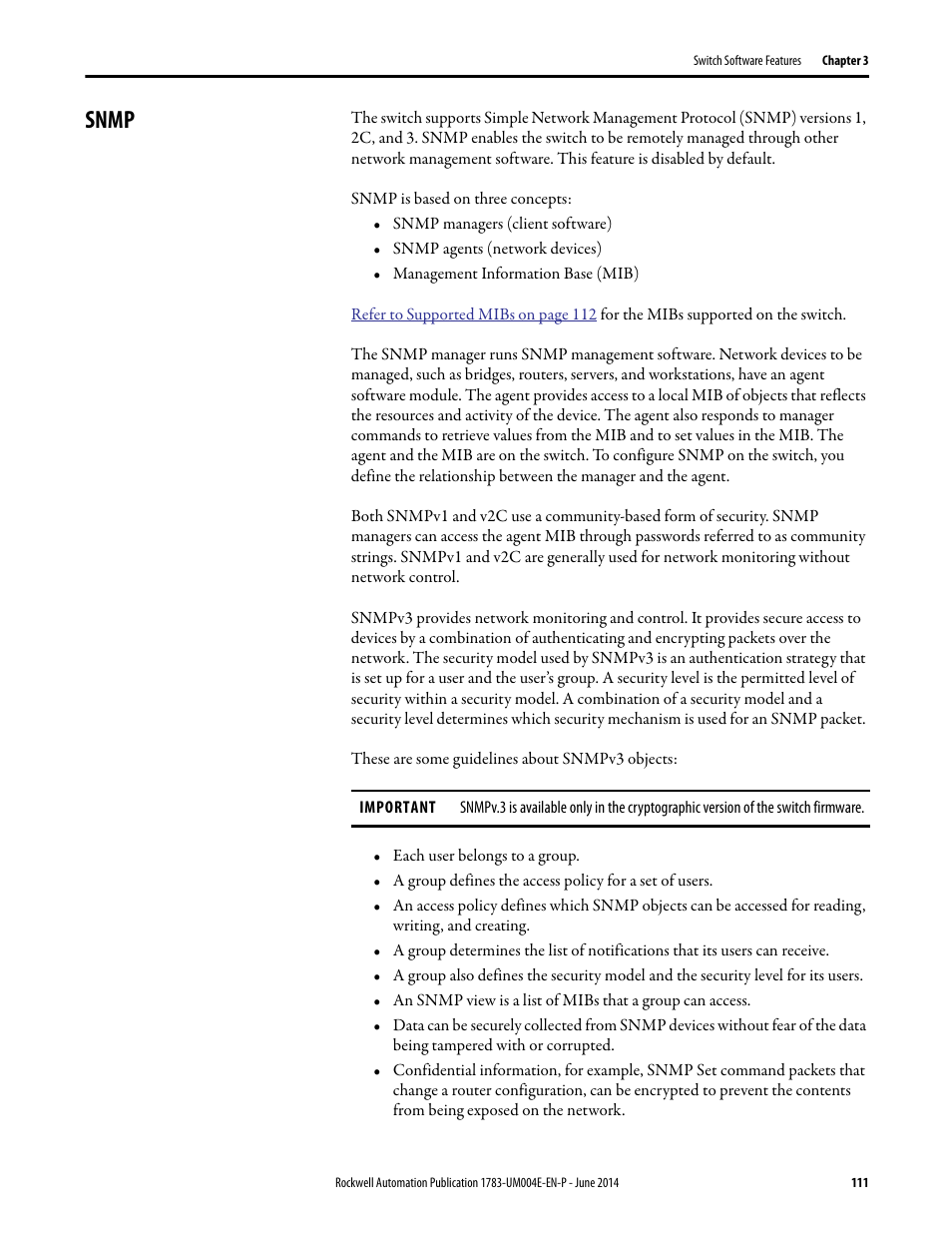 Snmp | Rockwell Automation 1783-BMxxx Stratix 5700 Ethernet Managed Switches User Manual User Manual | Page 111 / 294