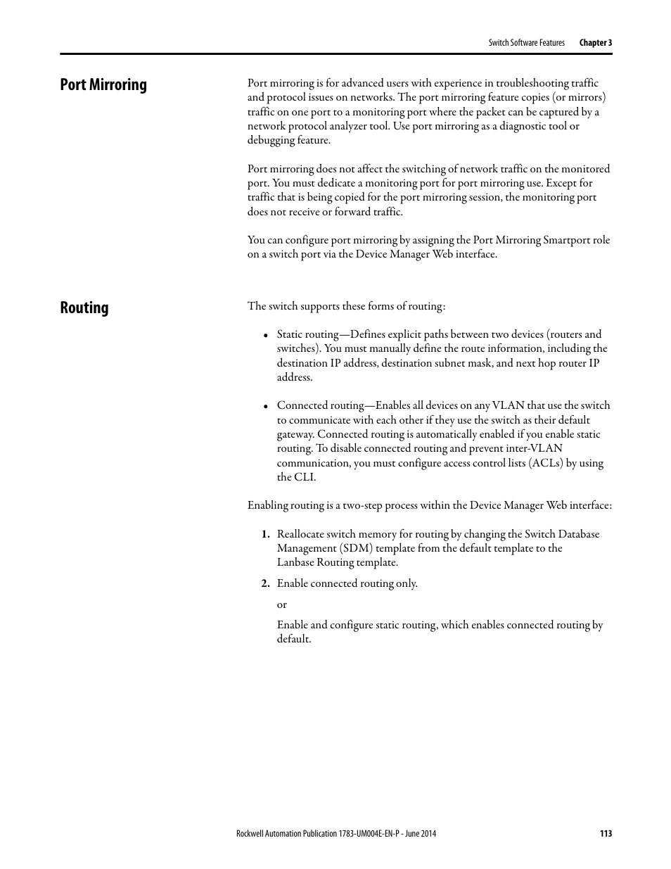 Port mirroring, Routing, Port mirroring routing | Port | Rockwell Automation 1783-BMxxx Stratix 5700 Ethernet Managed Switches User Manual User Manual | Page 113 / 294