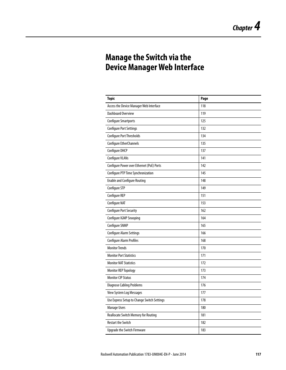 Chapter 4, Manage, The switch via the device manager web interface | Chapter | Rockwell Automation 1783-BMxxx Stratix 5700 Ethernet Managed Switches User Manual User Manual | Page 117 / 294