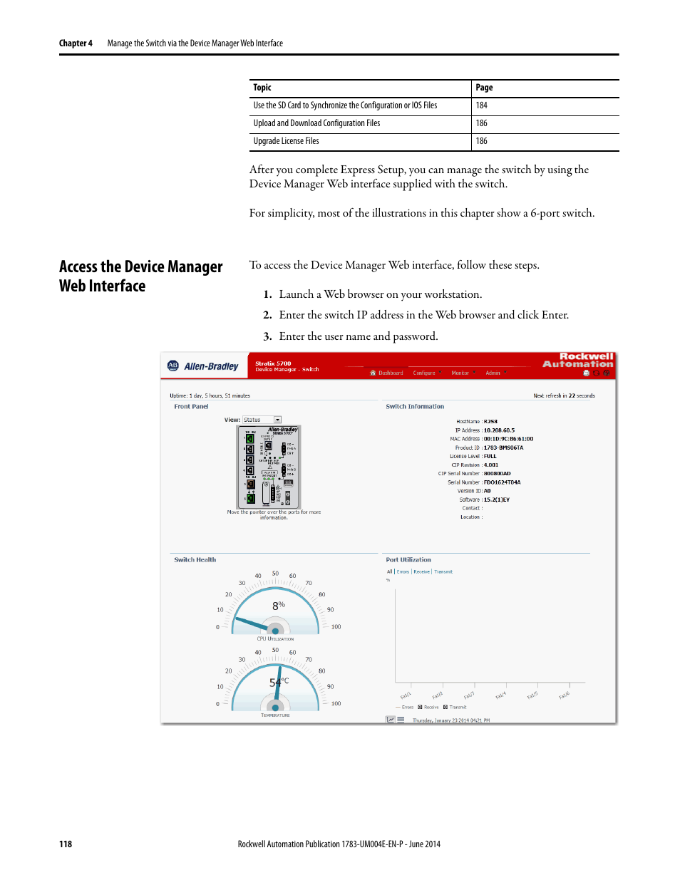 Access the device manager web interface | Rockwell Automation 1783-BMxxx Stratix 5700 Ethernet Managed Switches User Manual User Manual | Page 118 / 294