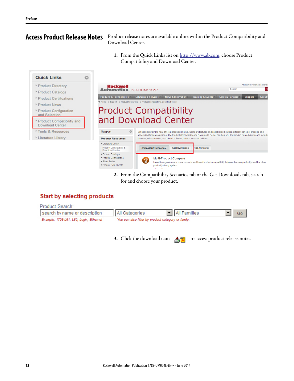 Access product release notes | Rockwell Automation 1783-BMxxx Stratix 5700 Ethernet Managed Switches User Manual User Manual | Page 12 / 294