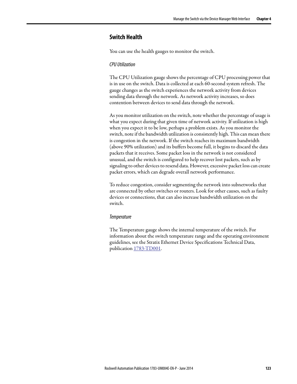 Switch health | Rockwell Automation 1783-BMxxx Stratix 5700 Ethernet Managed Switches User Manual User Manual | Page 123 / 294