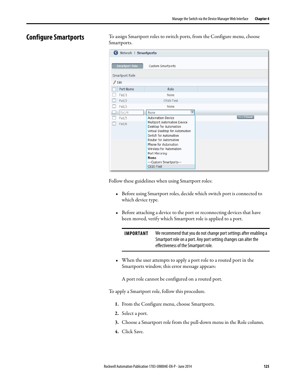 Configure smartports | Rockwell Automation 1783-BMxxx Stratix 5700 Ethernet Managed Switches User Manual User Manual | Page 125 / 294