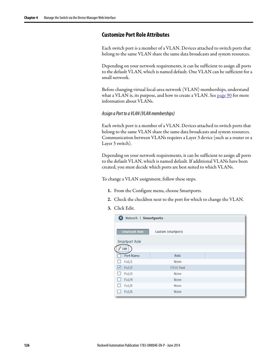 Customize port role attributes | Rockwell Automation 1783-BMxxx Stratix 5700 Ethernet Managed Switches User Manual User Manual | Page 126 / 294