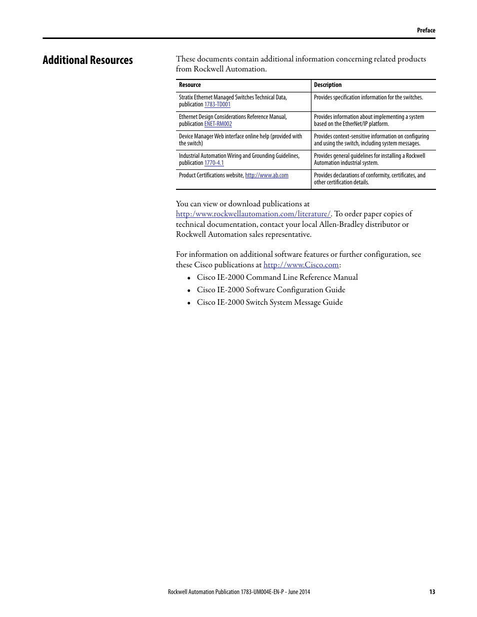 Additional resources | Rockwell Automation 1783-BMxxx Stratix 5700 Ethernet Managed Switches User Manual User Manual | Page 13 / 294