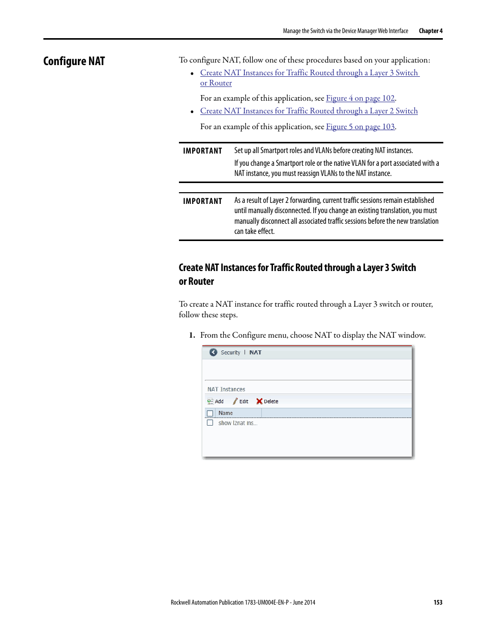 Configure nat | Rockwell Automation 1783-BMxxx Stratix 5700 Ethernet Managed Switches User Manual User Manual | Page 153 / 294