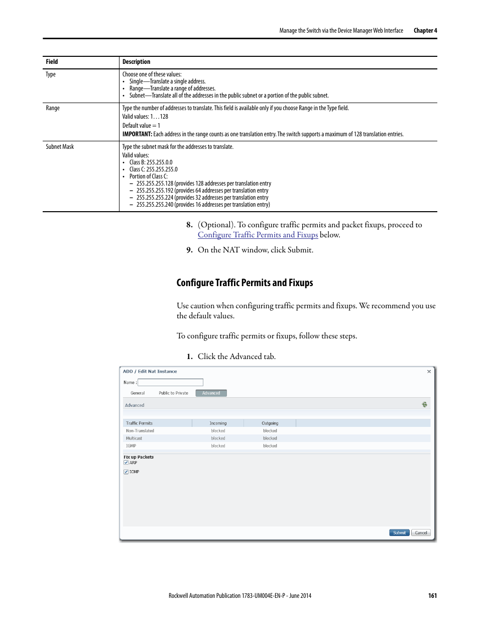 Configure traffic permits and fixups | Rockwell Automation 1783-BMxxx Stratix 5700 Ethernet Managed Switches User Manual User Manual | Page 161 / 294