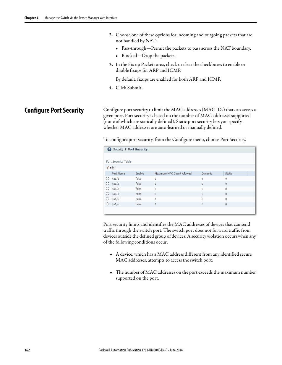 Configure port security | Rockwell Automation 1783-BMxxx Stratix 5700 Ethernet Managed Switches User Manual User Manual | Page 162 / 294