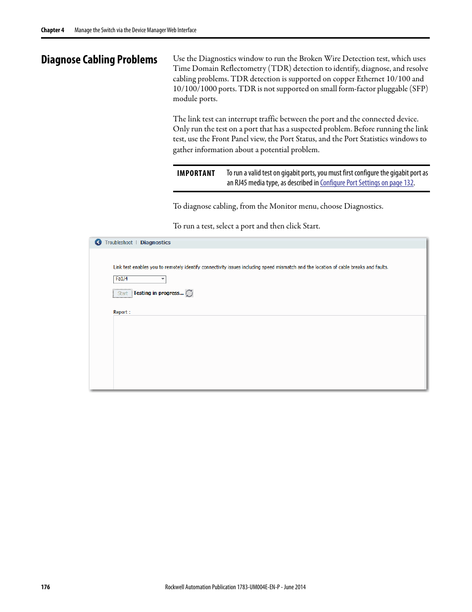 Diagnose cabling problems | Rockwell Automation 1783-BMxxx Stratix 5700 Ethernet Managed Switches User Manual User Manual | Page 176 / 294