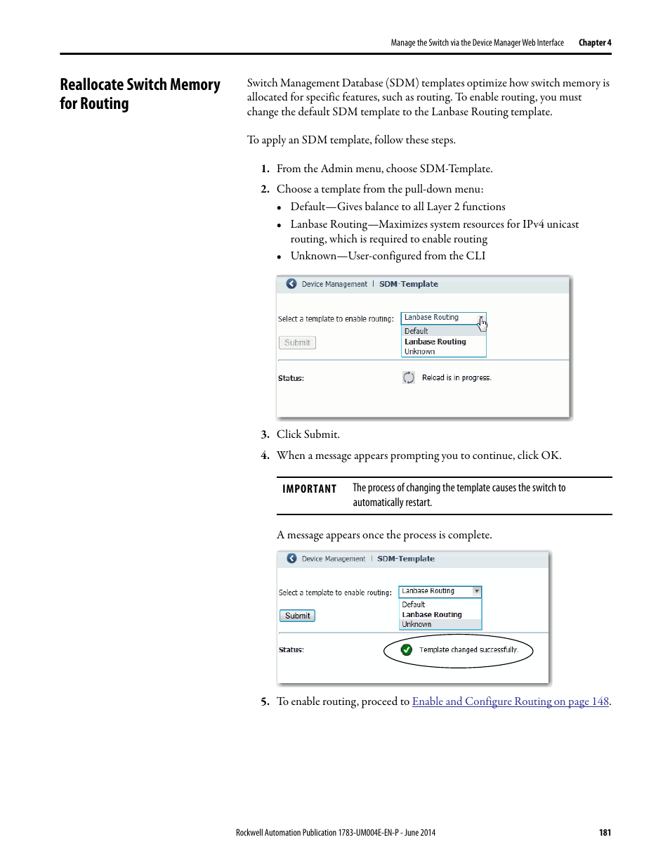 Reallocate switch memory for routing | Rockwell Automation 1783-BMxxx Stratix 5700 Ethernet Managed Switches User Manual User Manual | Page 181 / 294