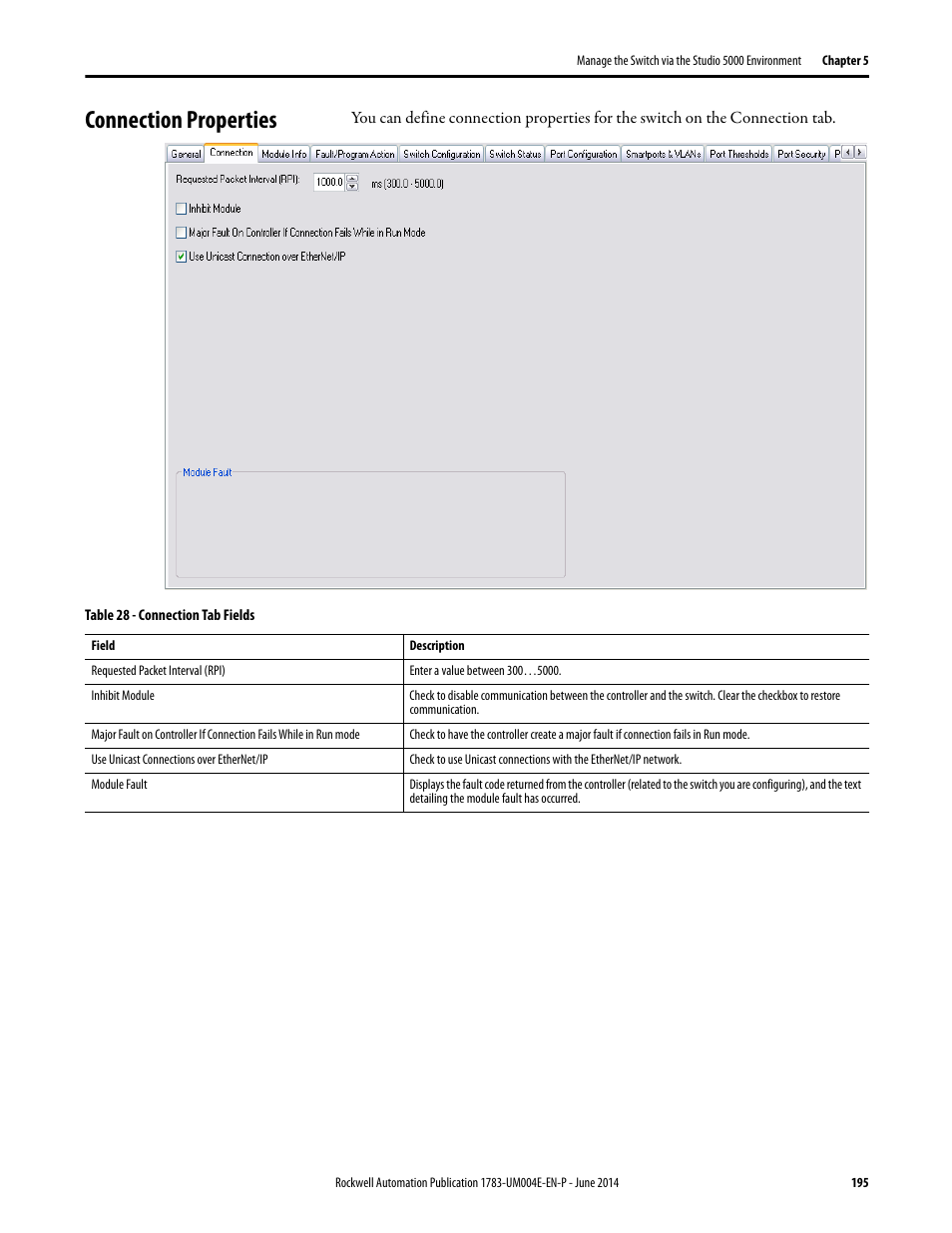 Connection properties | Rockwell Automation 1783-BMxxx Stratix 5700 Ethernet Managed Switches User Manual User Manual | Page 195 / 294