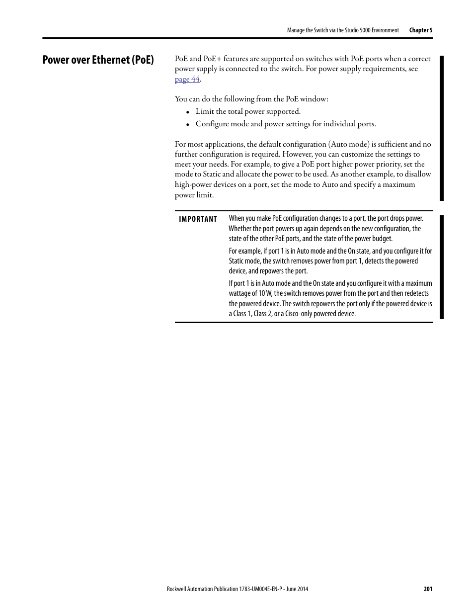 Power over ethernet (poe) | Rockwell Automation 1783-BMxxx Stratix 5700 Ethernet Managed Switches User Manual User Manual | Page 201 / 294