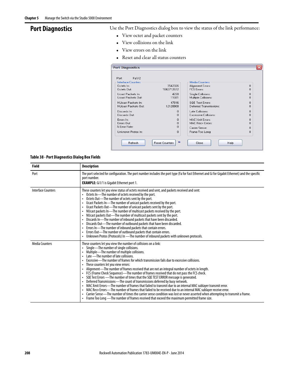 Port diagnostics | Rockwell Automation 1783-BMxxx Stratix 5700 Ethernet Managed Switches User Manual User Manual | Page 208 / 294