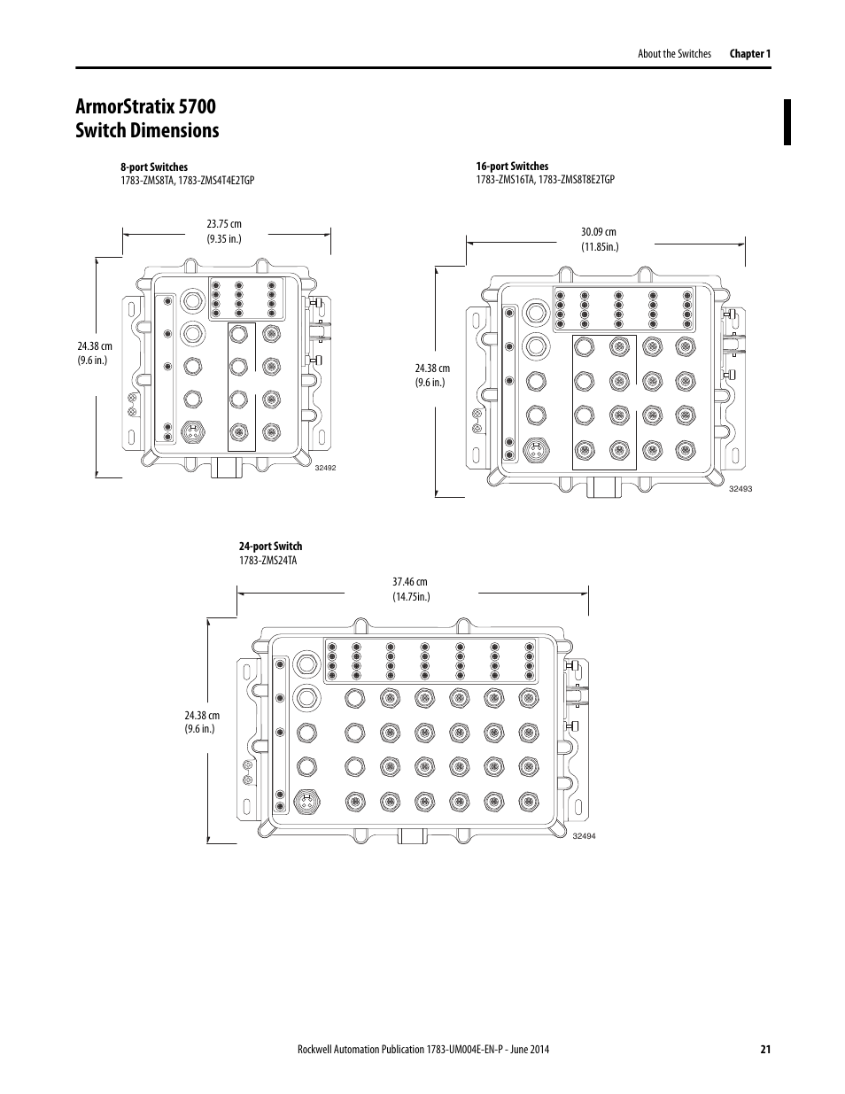 Armorstratix 5700 switch dimensions | Rockwell Automation 1783-BMxxx Stratix 5700 Ethernet Managed Switches User Manual User Manual | Page 21 / 294