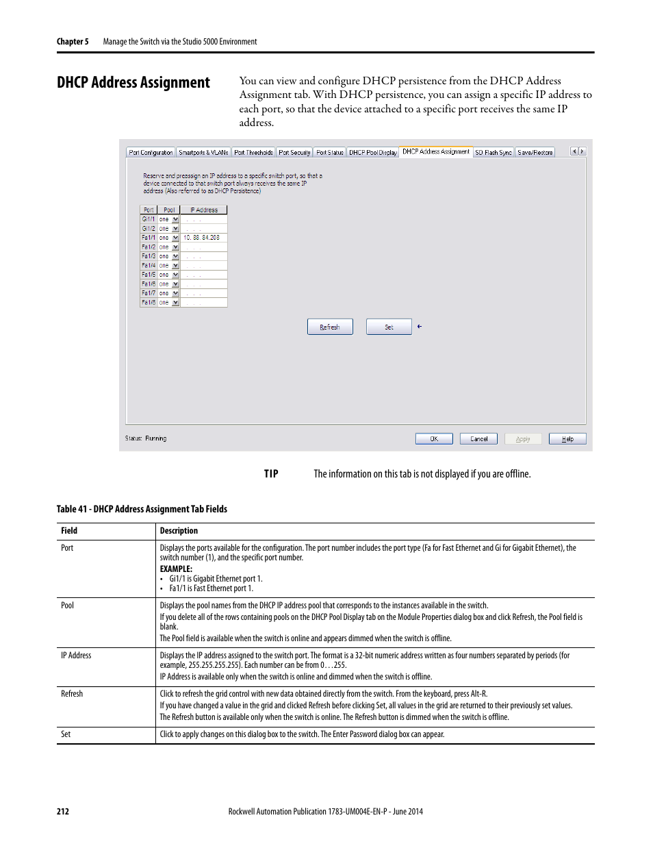 Dhcp address assignment | Rockwell Automation 1783-BMxxx Stratix 5700 Ethernet Managed Switches User Manual User Manual | Page 212 / 294