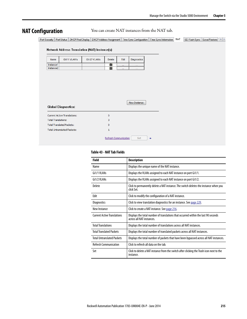 Nat configuration | Rockwell Automation 1783-BMxxx Stratix 5700 Ethernet Managed Switches User Manual User Manual | Page 215 / 294