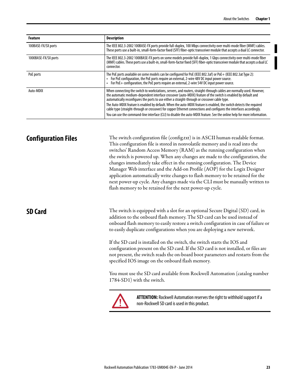 Configuration files, Sd card, Configuration files sd card | Rockwell Automation 1783-BMxxx Stratix 5700 Ethernet Managed Switches User Manual User Manual | Page 23 / 294