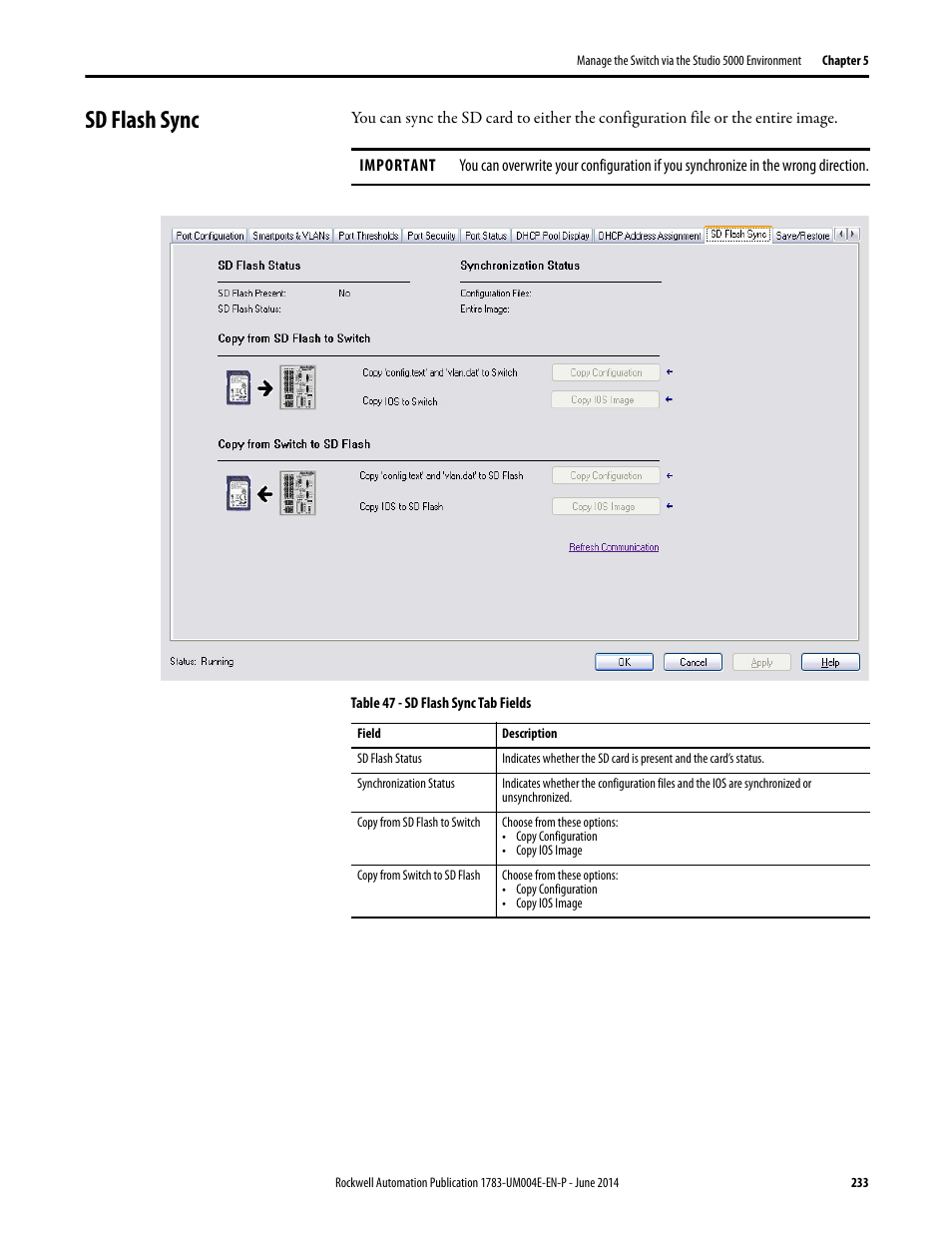 Sd flash sync | Rockwell Automation 1783-BMxxx Stratix 5700 Ethernet Managed Switches User Manual User Manual | Page 233 / 294