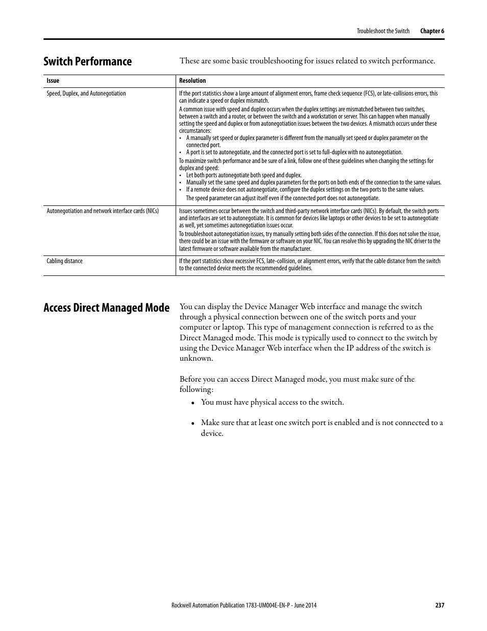 Switch performance, Access direct managed mode, Switch performance access direct managed mode | E in the, And then upda, Access direct | Rockwell Automation 1783-BMxxx Stratix 5700 Ethernet Managed Switches User Manual User Manual | Page 237 / 294
