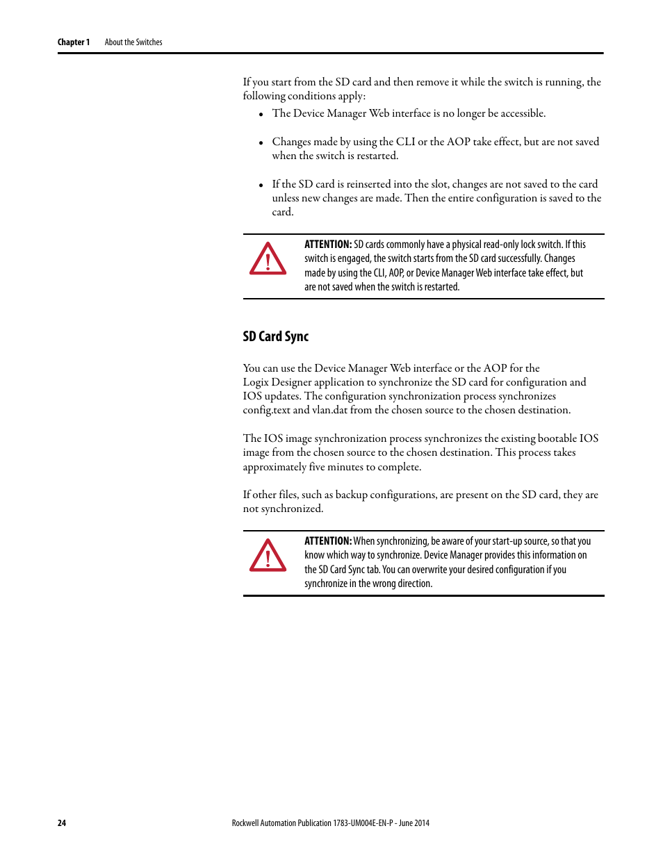 Sd card sync | Rockwell Automation 1783-BMxxx Stratix 5700 Ethernet Managed Switches User Manual User Manual | Page 24 / 294