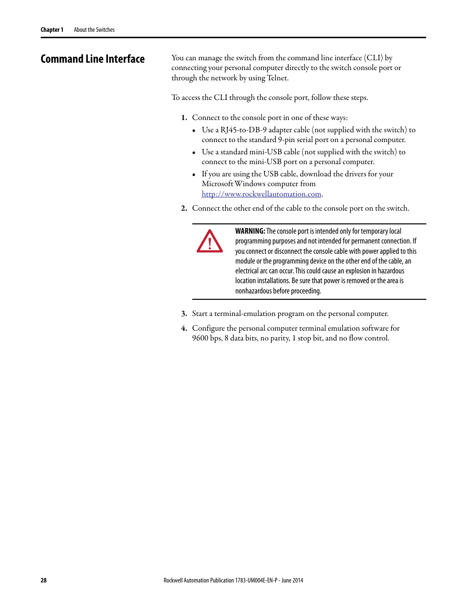 Command line interface | Rockwell Automation 1783-BMxxx Stratix 5700 Ethernet Managed Switches User Manual User Manual | Page 28 / 294