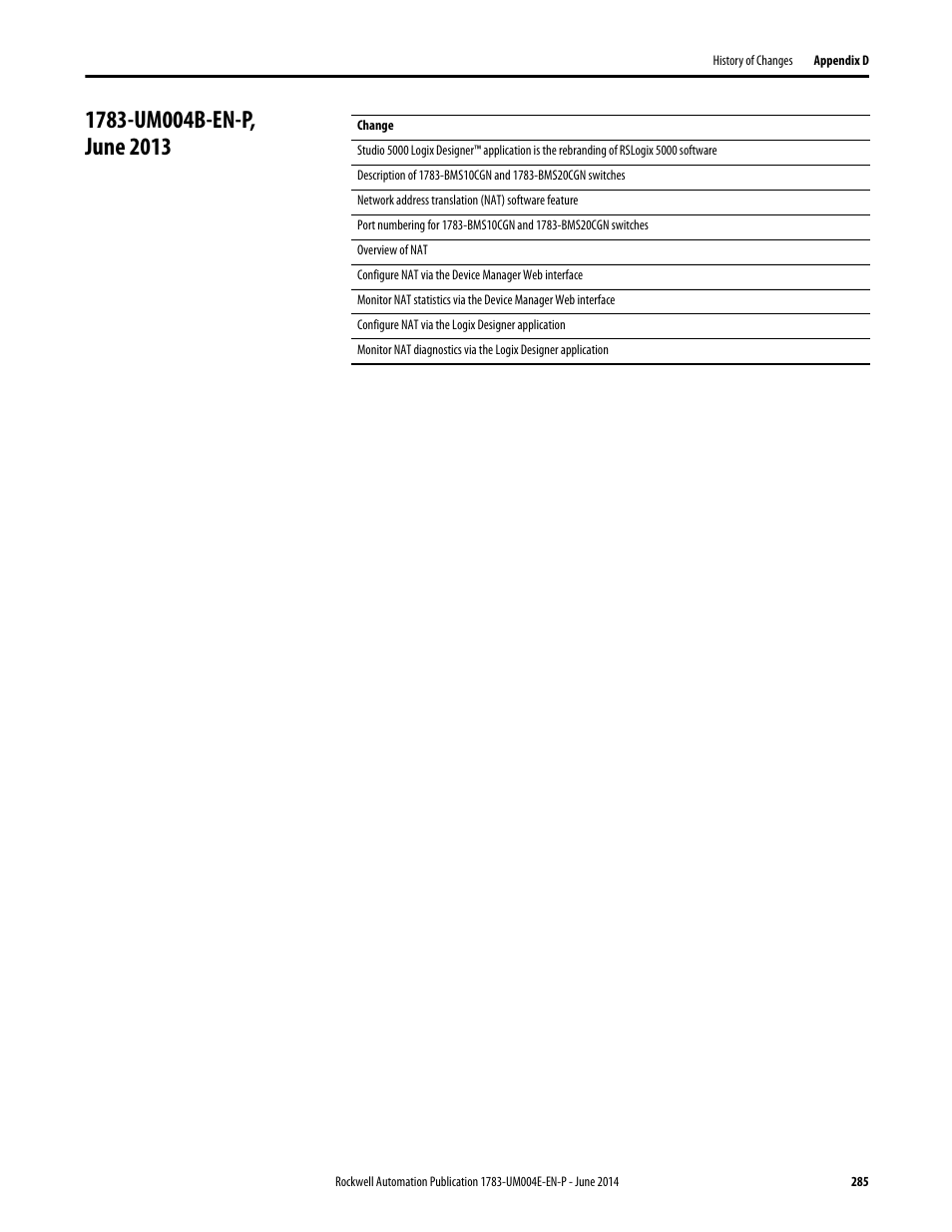 1783-um004b-en-p, june 2013 | Rockwell Automation 1783-BMxxx Stratix 5700 Ethernet Managed Switches User Manual User Manual | Page 285 / 294