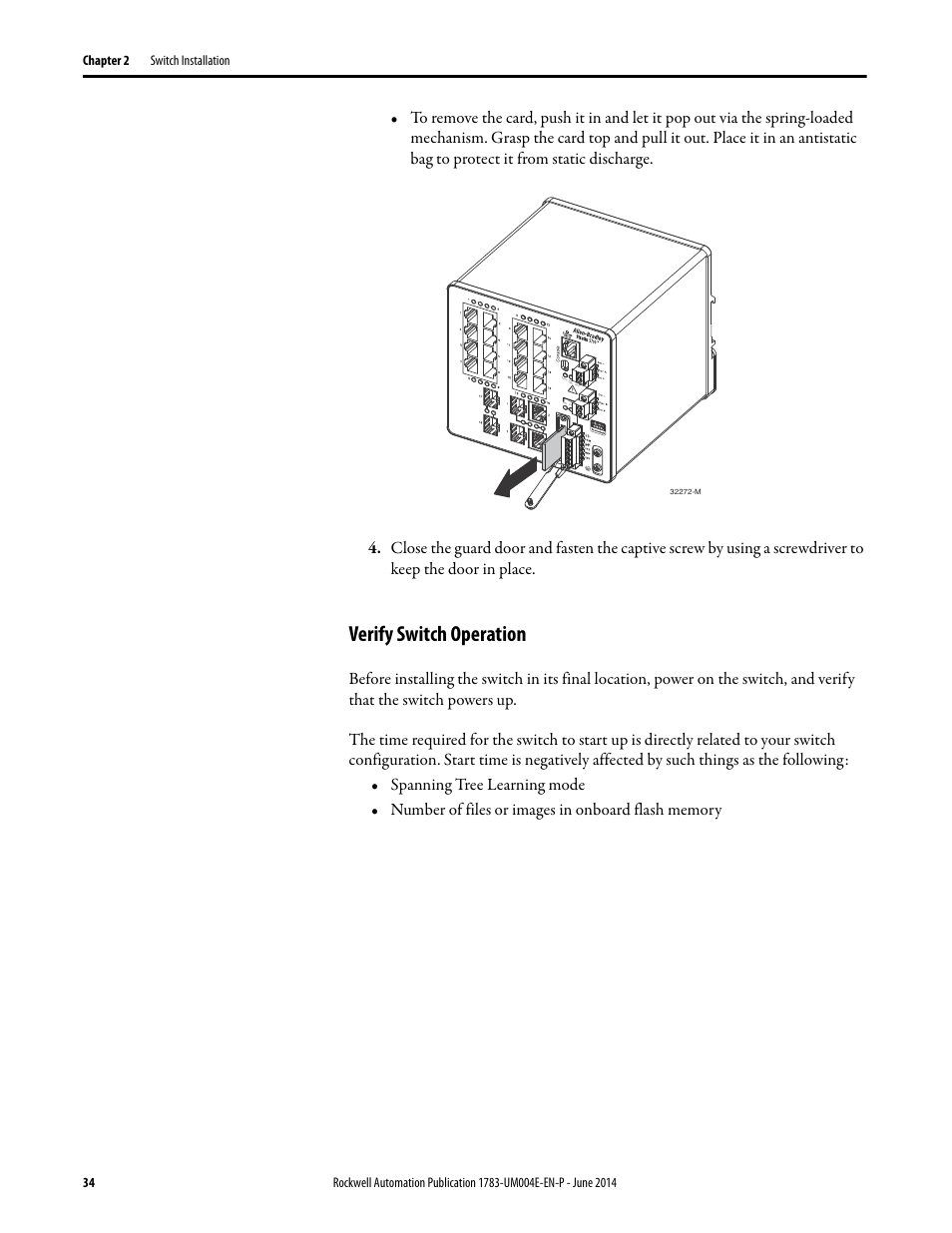 Verify switch operation | Rockwell Automation 1783-BMxxx Stratix 5700 Ethernet Managed Switches User Manual User Manual | Page 34 / 294