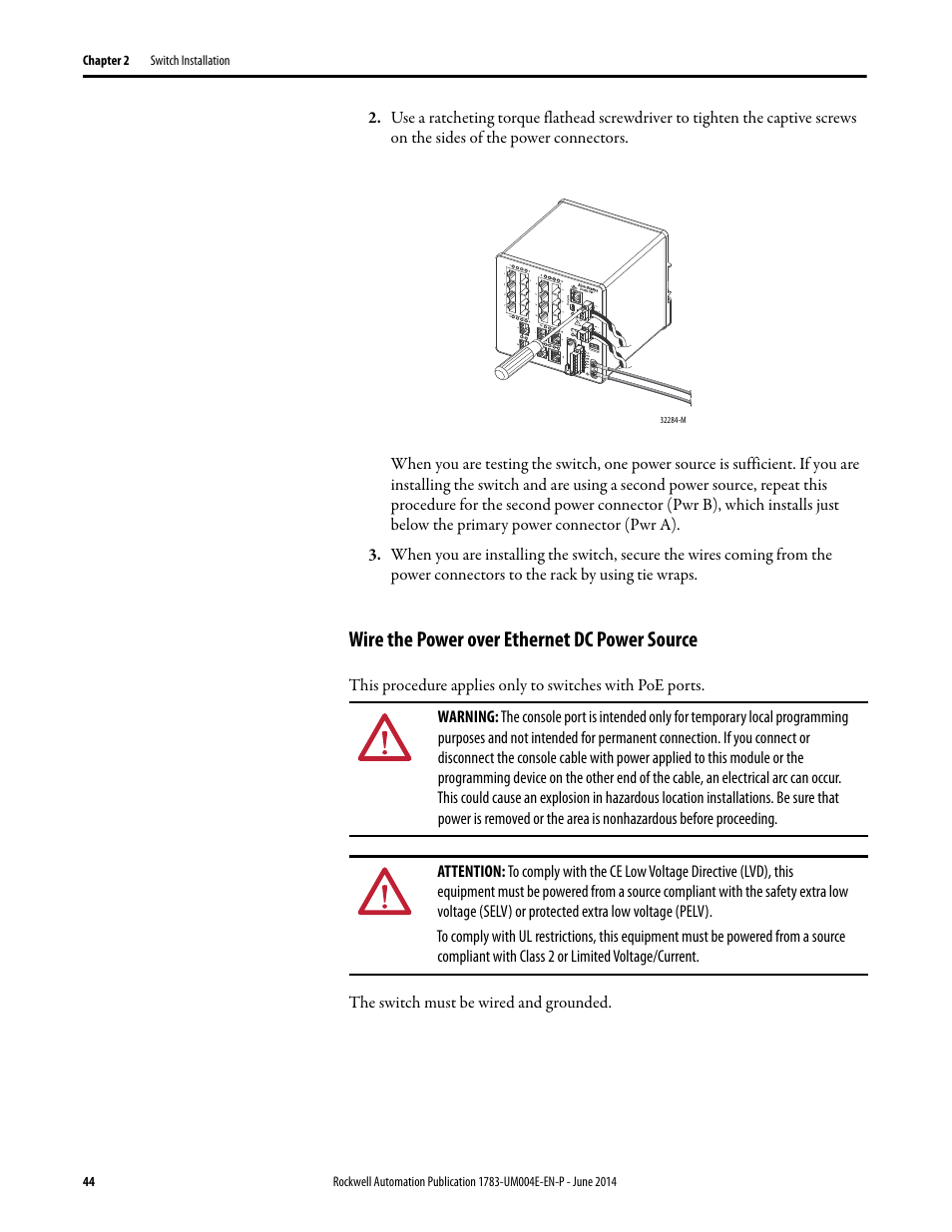 Wire the power over ethernet dc power source | Rockwell Automation 1783-BMxxx Stratix 5700 Ethernet Managed Switches User Manual User Manual | Page 44 / 294