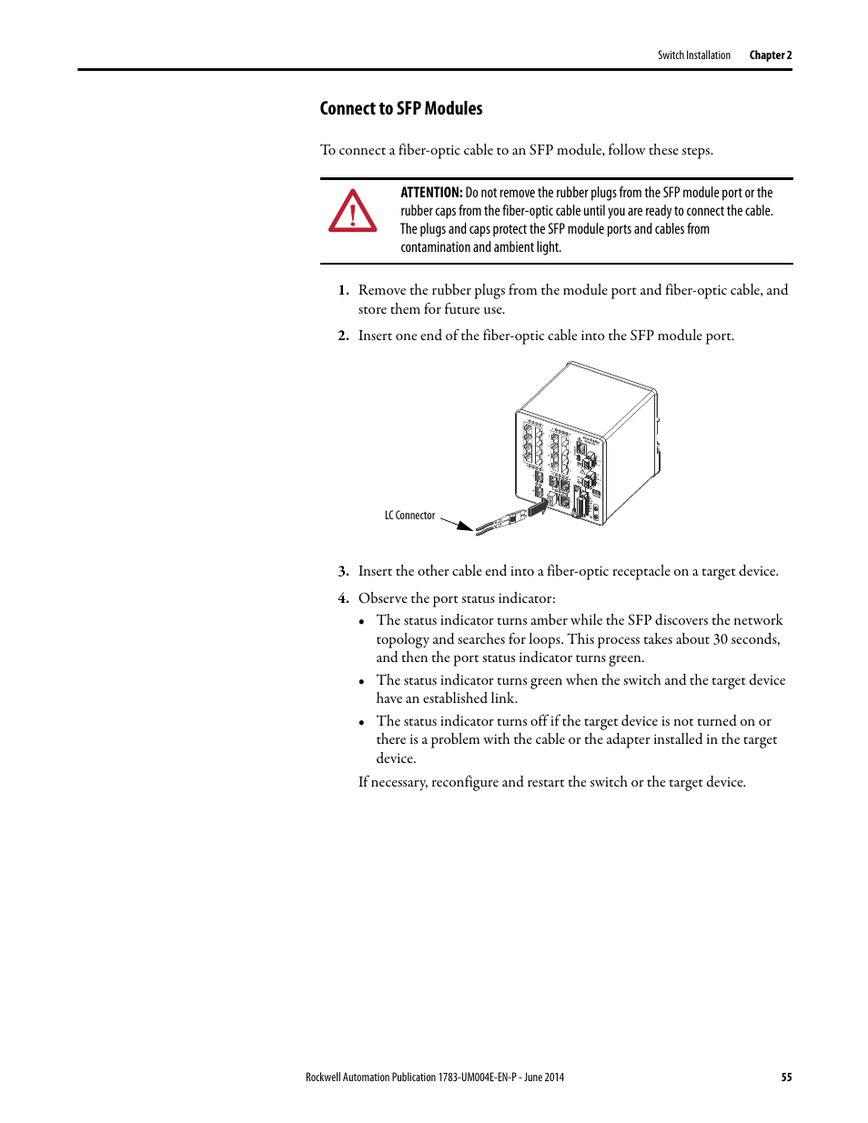 Connect to sfp modules | Rockwell Automation 1783-BMxxx Stratix 5700 Ethernet Managed Switches User Manual User Manual | Page 55 / 294