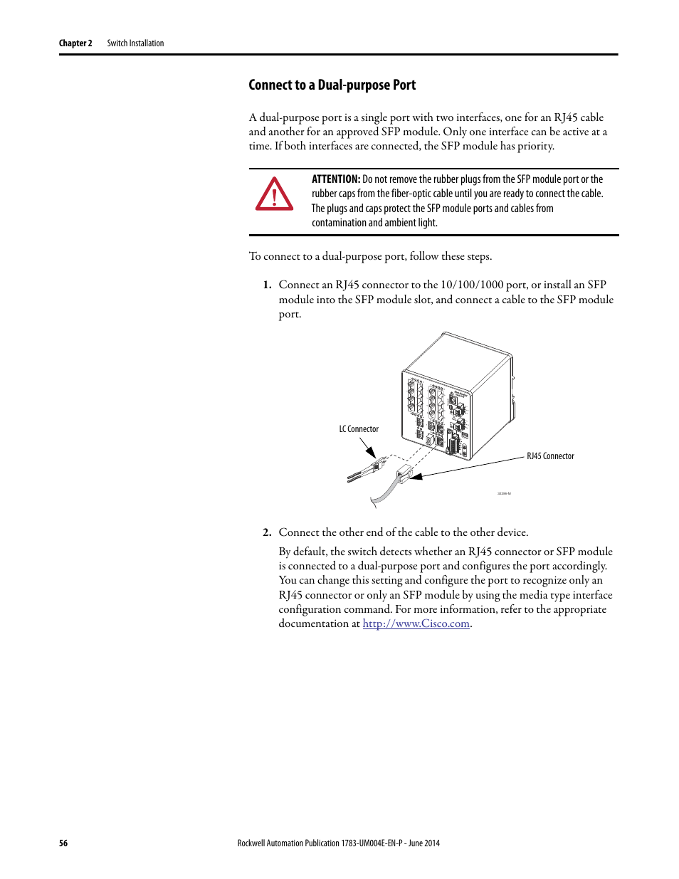 Connect to a dual-purpose port | Rockwell Automation 1783-BMxxx Stratix 5700 Ethernet Managed Switches User Manual User Manual | Page 56 / 294