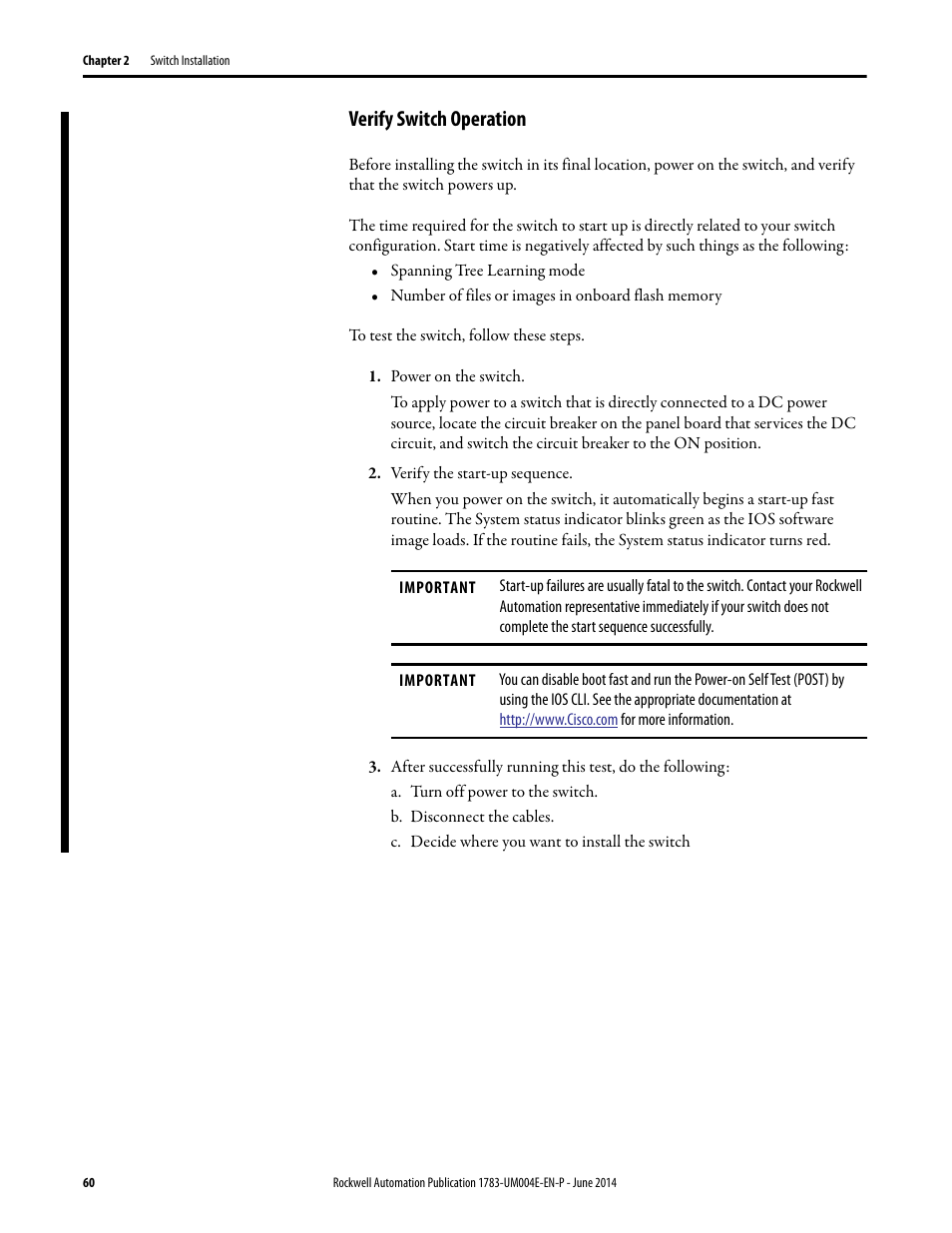 Verify switch operation | Rockwell Automation 1783-BMxxx Stratix 5700 Ethernet Managed Switches User Manual User Manual | Page 60 / 294