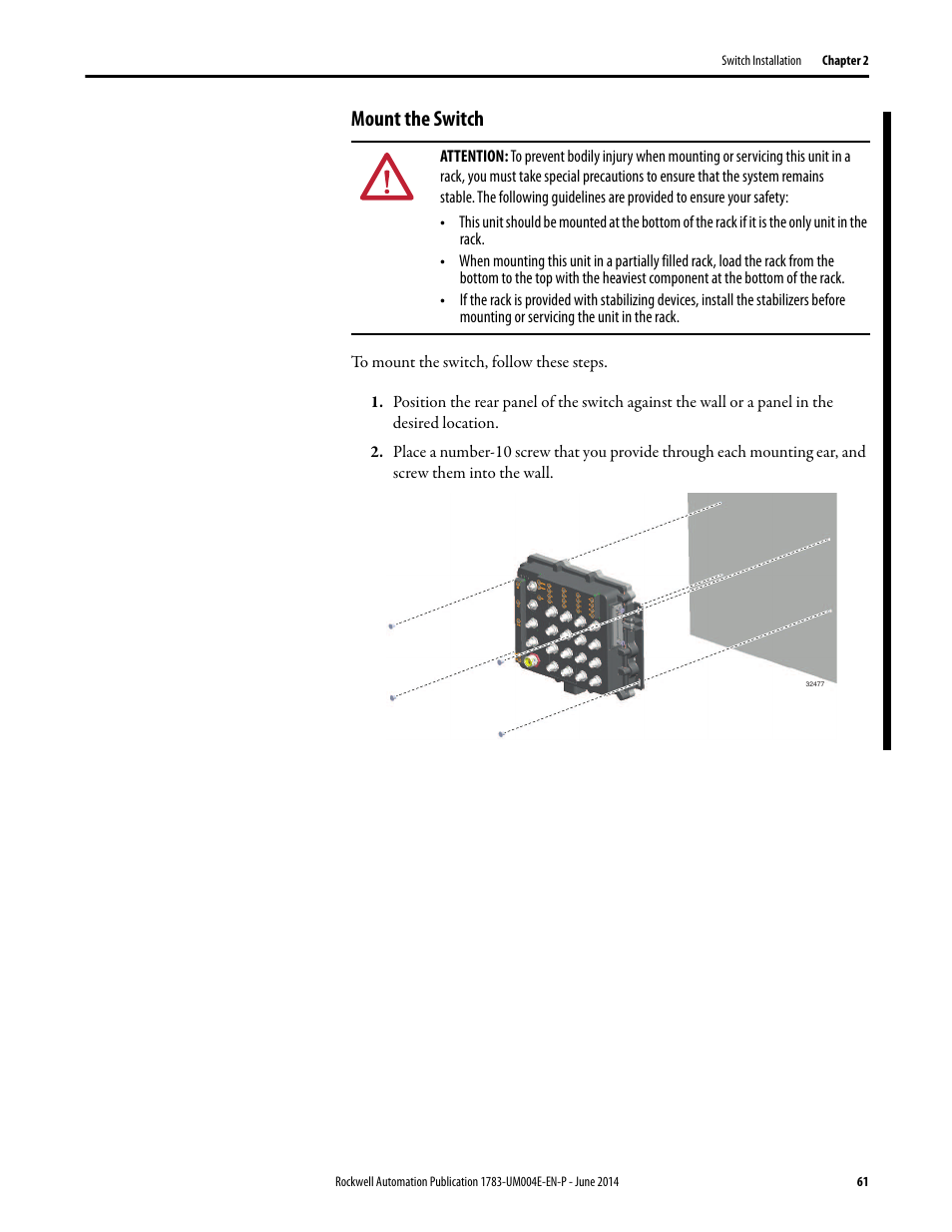 Mount the switch | Rockwell Automation 1783-BMxxx Stratix 5700 Ethernet Managed Switches User Manual User Manual | Page 61 / 294