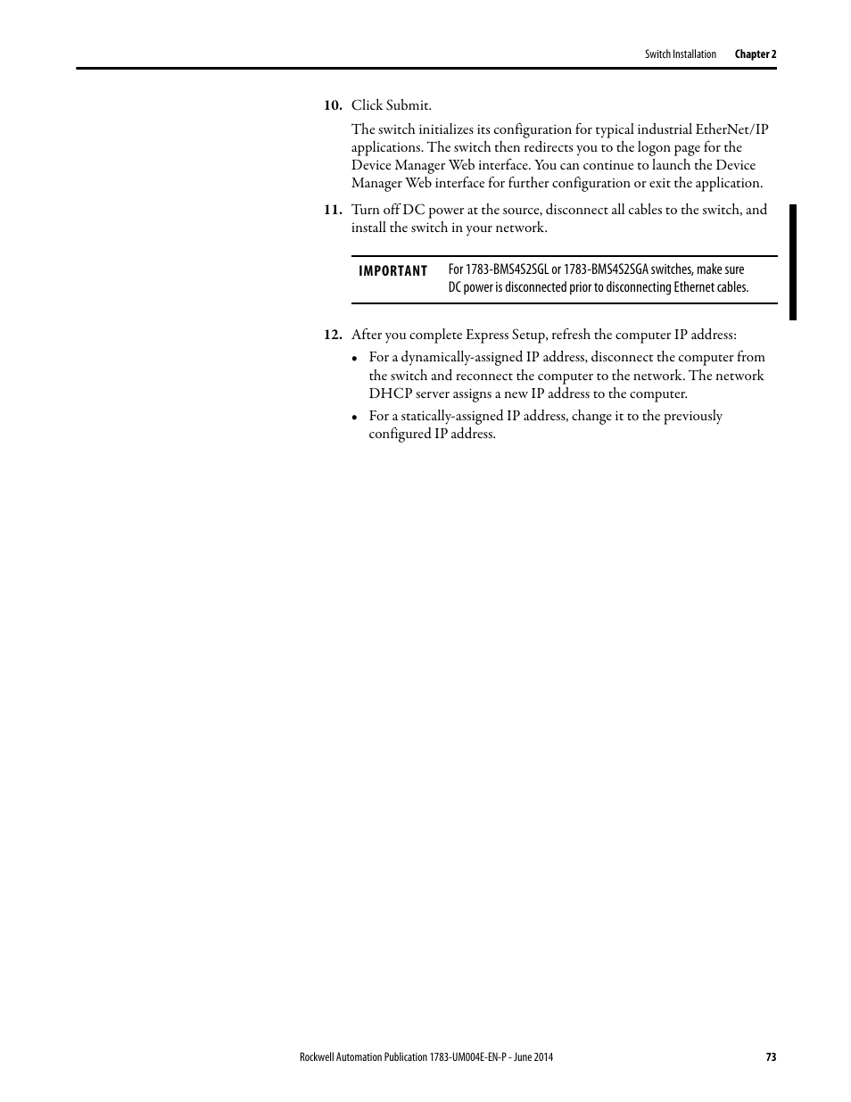 Rockwell Automation 1783-BMxxx Stratix 5700 Ethernet Managed Switches User Manual User Manual | Page 73 / 294