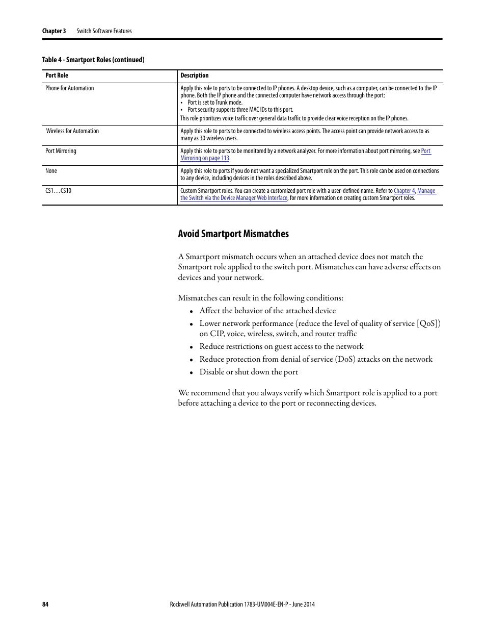 Avoid smartport mismatches | Rockwell Automation 1783-BMxxx Stratix 5700 Ethernet Managed Switches User Manual User Manual | Page 84 / 294