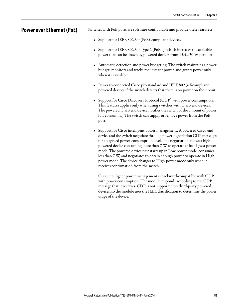 Power over ethernet (poe) | Rockwell Automation 1783-BMxxx Stratix 5700 Ethernet Managed Switches User Manual User Manual | Page 85 / 294