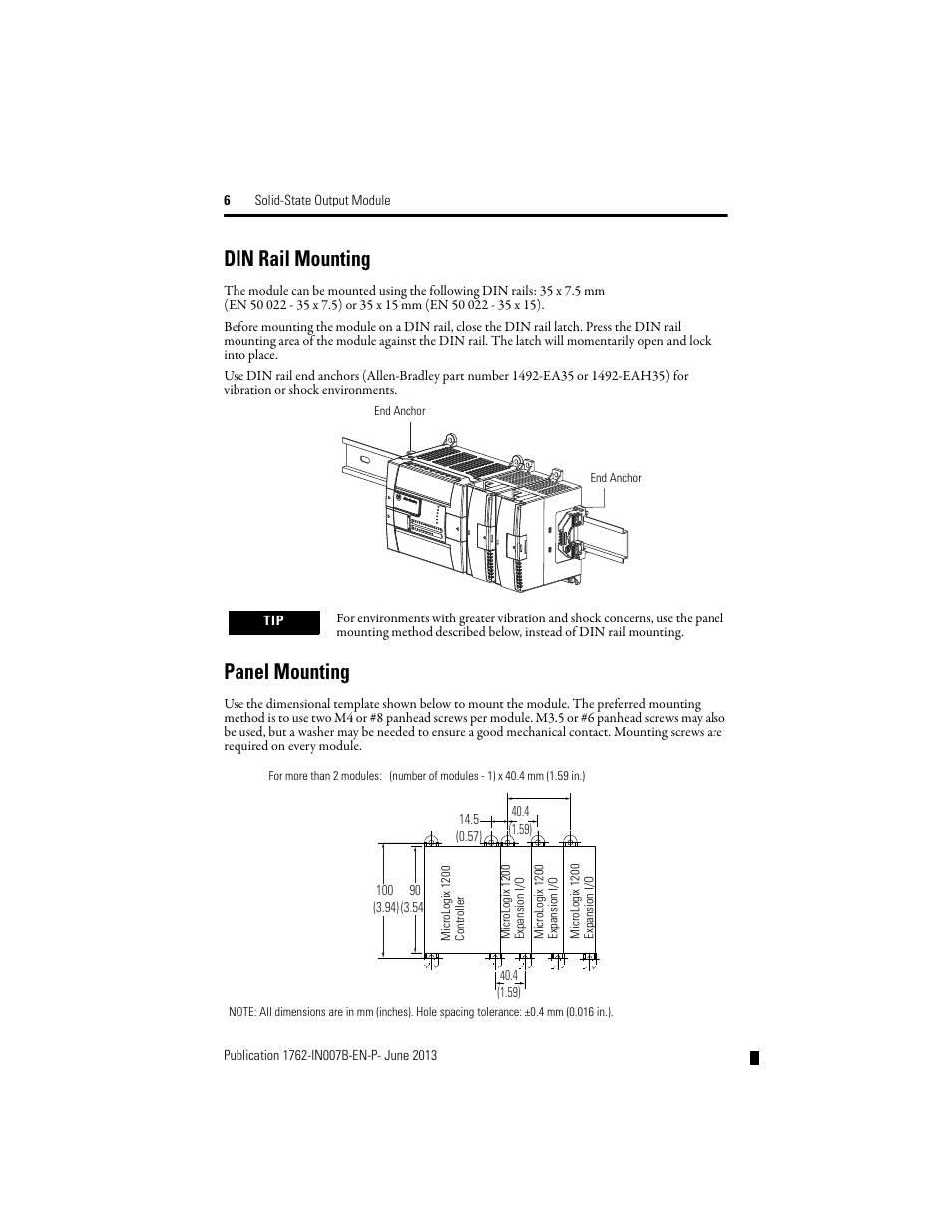 Din rail mounting, Panel mounting | Rockwell Automation 1762-OA8 Solid State Output Module User Manual | Page 6 / 16