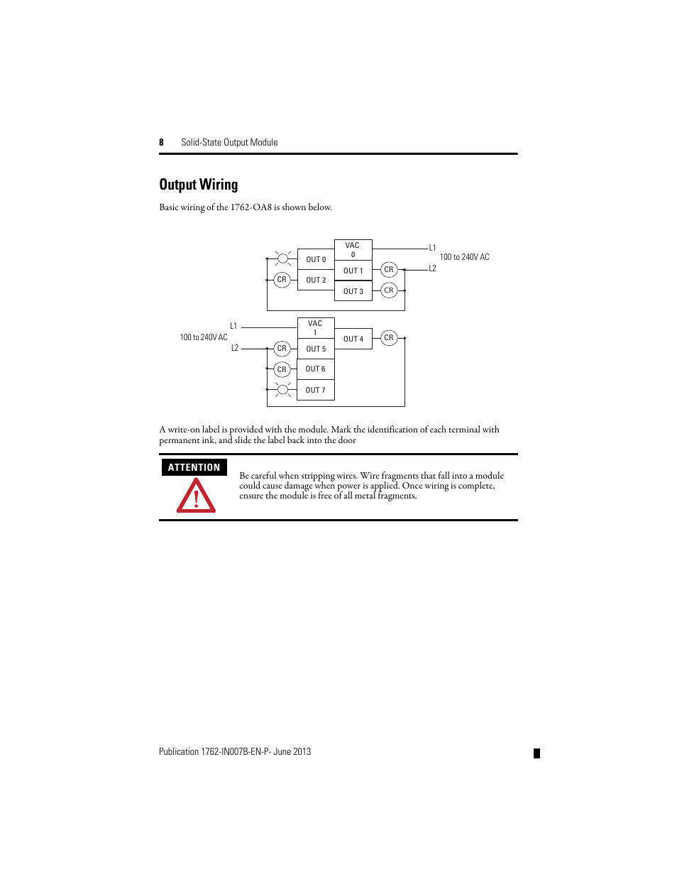 Output wiring | Rockwell Automation 1762-OA8 Solid State Output Module User Manual | Page 8 / 16